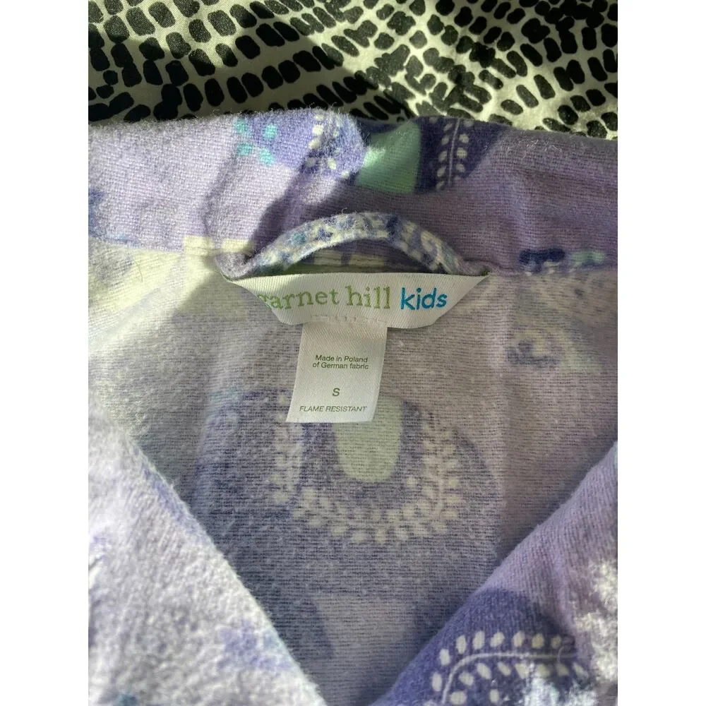 Garnet Hill Kids size Small Purple Lavender Elephant Flannel Pajama Top